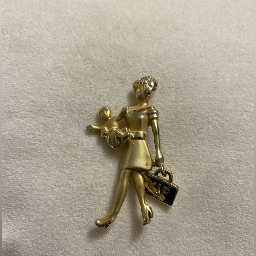 VIP Gold Toned Woman With Child Brooch